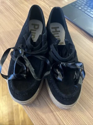 Hush Puppies Bridget Platform Black Suede Flats Size US 9 Lace - Image 1 of 4