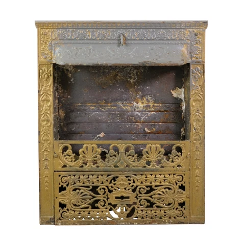 Antique Steel & Cast Iron Fireplace Insert with Hood Cover