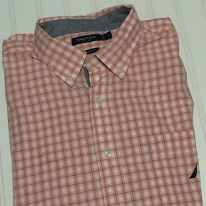 Nautica Herren XL Hemd Classic Fit Button-Down Koralle Navy Weiß Kariert Langarm - Bild 1 von 6