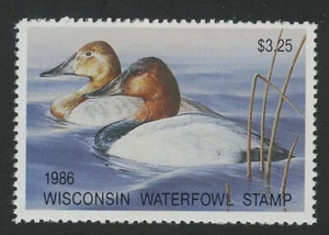 WISCONSIN, #9 STATE DUCK STAMP "Canvasbacks" 1986  Mint Never Hinged - Picture 1 of 1