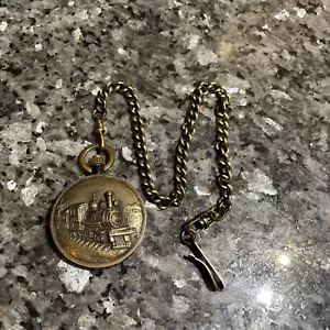 BENRUS 3D Embossed Locomotive Railroad Pocket Watch - Parts, Repair, Costume - Picture 1 of 11