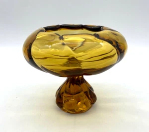 Vintage Pedestal Compote Amber Glass Candy Dish Gold Amber Glass Dish 5 1/2" - Picture 1 of 12