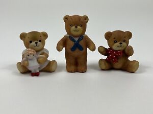 Enesco Pigglets 1979/ 1982 Lucy and Me Bears w/ Baby Doll, Bow & Sailor Lot Of 3