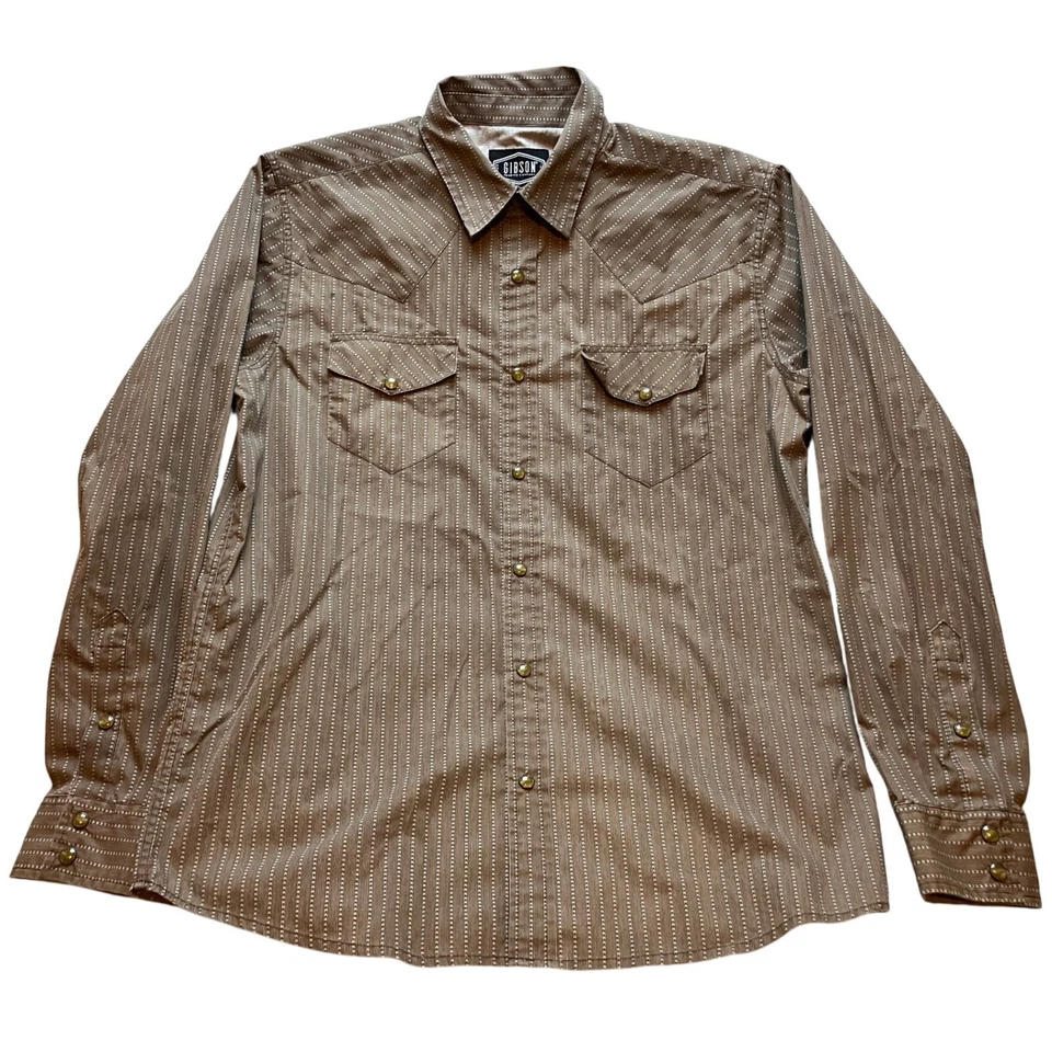 Camisa Gibson Trading Co Para Hombres Pequeña Marrón Western Rayas Perla Snap Vaquero Foto 1 de 4