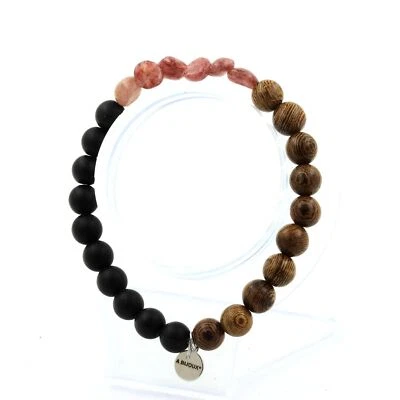 Steine Und Minéraux. Armband Rubin Du Brazilien + Perlen Schwarz Onyx Mat + Holz - Bild 1 von 4