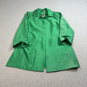 Chicos Jacket Woman 1 Green Silk Blend Shantung Statement Cardigan Lagenlook - Picture 1 of 11