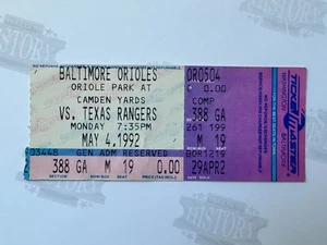 1992 Texas Rangers Baltimore Orioles Ticket 5/4/92 Cal Ripken Jr - Picture 1 of 2