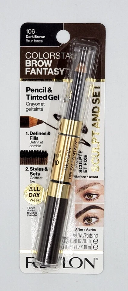 NEW Revlon ColorStay Brow Fantasy Eyebrow 2-in-1 Gel & Pencil 106 DARK BROWN - Image 1 of 1