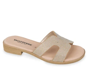 Sandali ciabatte Valleverde 55400 beige con strass tacco 2,5 cm Made in Italy - Picture 1 of 1