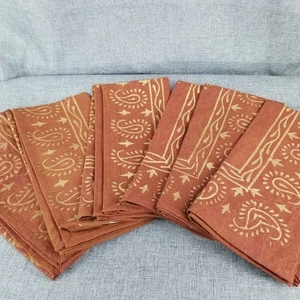Juego de 6 servilletas de algodón artesanales Asha estampado en bloque de cachemira dorado óxido India - Imagen 1 de 9