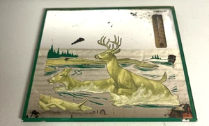 Pintura inversa ciervo termómetro espejo Peterson compañía petrolera Elkhorn Iowa - Imagen 1 de 10