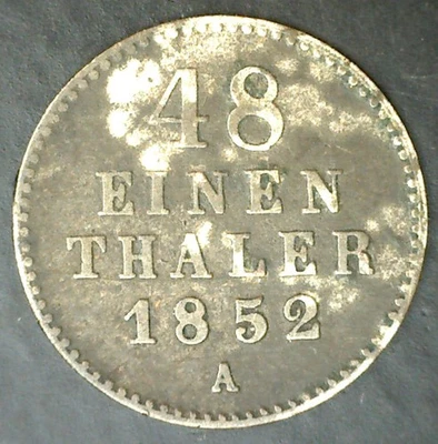 1852 A German States Mecklenburg-Schwerin Copper 1/48 Thaler Coin Very Fine - Image 1 of 2