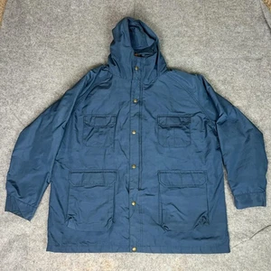 Vintage Woolrich Jacket Mens 2XL Blue Hooded Parka Coat Made USA Nylon Lined 90s - Picture 1 of 13