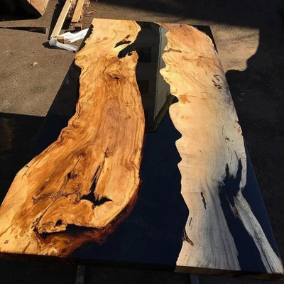 Custom Epoxy Resin Table | Live Edge Walnut River Table | Handmade Epoxy Dining - Image 1 of 4