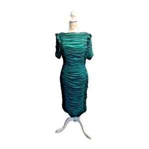 Burberry 100% Silk Dress Size UK 14 Teal Green Ruched Sheath - Picture 1 of 11