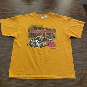 Vintage Jeff Burton CAT #31 Yellow Racing TShirt Size 2XL Chase Authentic NASCAR - Picture 1 of 7