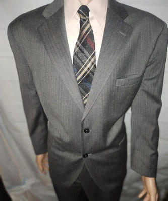 Mens New Jos.A.Bank Signature Collection Gray Herringbone Suit 46 Short - Image 1 of 4
