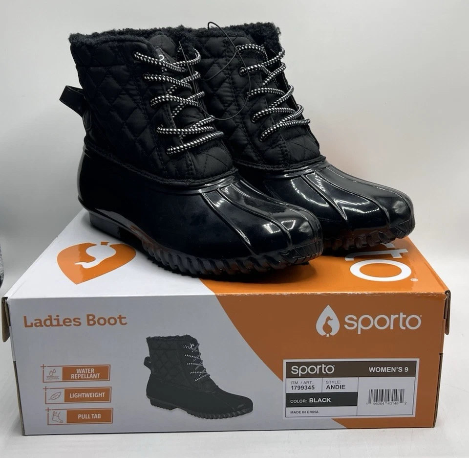 Sporto Size 9 M / ANDIE / Black / Lined / Duck Boots / Women's Shoes