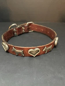 16 Zoll Hundehalsband La braun Echtleder mit Scotty Dogs und Herzen - Bild 1 von 8