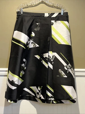 LANE BRYANT Pleated A-Line Midi Skirt 24 Black/Green/White Floral Abstract - Image 1 of 4