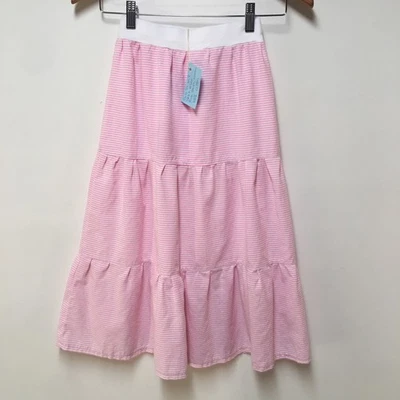 Skirt Girls M 8 100% Cotton Pink Stripe Ruffle Tier Maxi Mom and Pop's Kids - Image 1 of 4