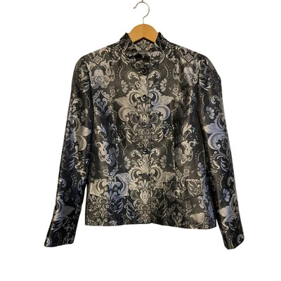 Josephine Chaus Blazer Negro Seda Cuello Alto Botones Forrados Bolsillos Talla 10 Foto 1 de 4