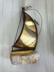 Vintage John DeMott Metall Messing Segelboot Skulptur Steinsockel Dekor 10 Zoll - Bild 1 von 6