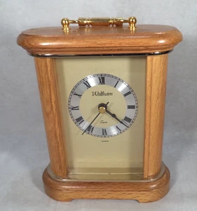 Waltham Oak and Gold Tone Battery Operated Desk or Mantel Quartz Clock - Picture 1 of 11