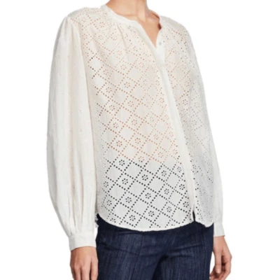 Joie -522 Nuevo con Etiquetas Janah Manga Globo Ojales Top Porcelana Blanco Algodón Seda Pequeño Foto 1 de 4