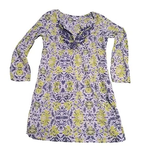 Old Navy Tunika Größe S Langarm transparent weiß mit gelbem und blauem Shirt - Bild 1 von 7