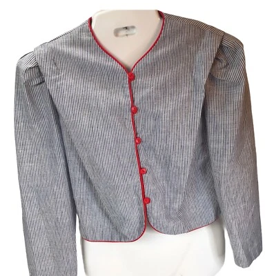 Blazer De Colección Chaqueta Pin Rayas Azul Blanco Rockabilly Crop 10 EE. UU. Hombros Acolchados Foto 1 de 4