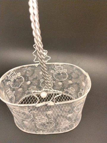 Silver Snowman Beaded Basket Snowflake Metal Wire  6 x 8 in Cover