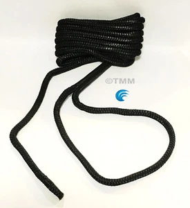 (1) ONE Black Double Braided 1/2" x 20' ft Boat Marine HQ Dock Line Mooring Rope - Picture 1 of 12