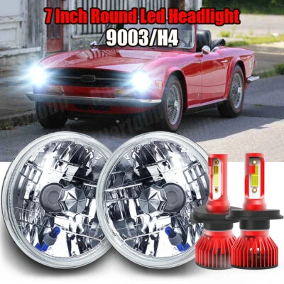 For Triumph TR6 1969-1976 Round Projector 2Pcs 7" LED Headlights High/Low H4 Foto 1 de 4