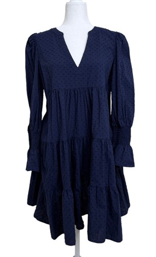 Mini abito Kenzo Pomander Place blu navy a pois svizzero manica lunga a strati taglia L