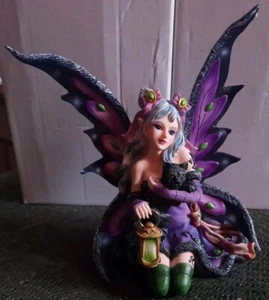 Fairy Figurine Night Fairy Purple With Black Cat And Lantern StealStreet 91408 - Picture 1 of 4