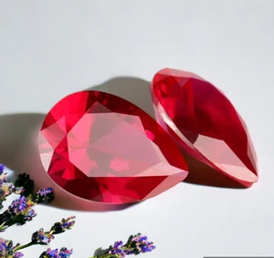 Par de rubíes Mogok súper limpios de piedras preciosas sueltas mejoradas naturales 8x6 mm corte pera - Imagen 1 de 4