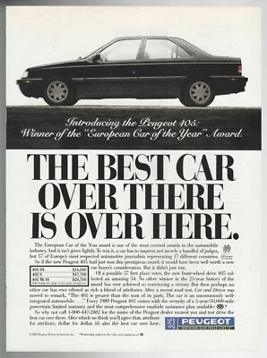 Peugeot 405 1989 anuncio, Peugeot 405 sedán anuncio impreso Foto 1 de 3