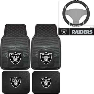 NFL Oakland Raiders Car Truck Rubber Floor Mats & Steering Wheel Cover Set - Picture 1 of 1
