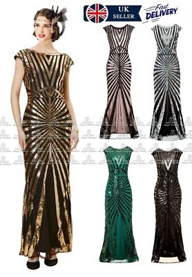 Lady 1920s Gatsby Flapper Sequin Mermaid Maxi Prom Bridesmaid Party Dress-YZ61 - Image 1 of 2