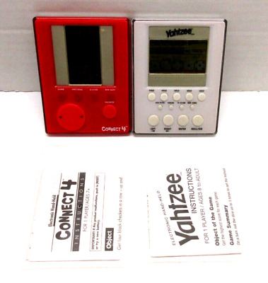 Lot of 2 - 2007 Milton Bradley Handheld Connect 4 & Yahtzee with Manuals (WORKS)