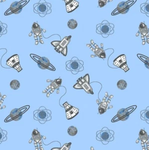 Astronauts, Spaceships, And Planets On Comfy Cotton Flannel Fabric by the Yard - Picture 1 of 1