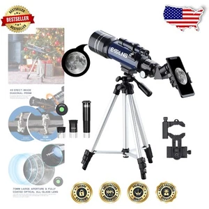 High Clarity 70mm Refractor Telescope with 3X Barlow Lens & Adjustable Features - Picture 1 of 11