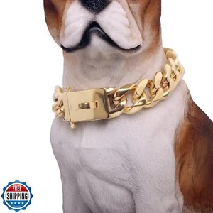 BAOBOTE Gold Chain Dog Collar with Secure Snap Buckle,19MM Cuban Link Dog Col - Picture 1 of 5