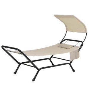 Gardeon Hammock Bed w/ Stand Outdoor Sun Lounge Chair w/ Canopy Chaise Beige - Picture 1 of 7