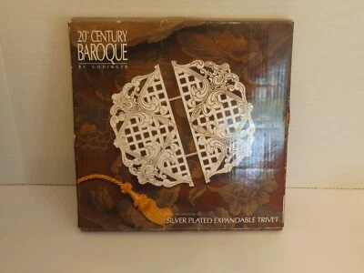 New GODINGER Silver Plated Expandable Trivet 20th Century Baroque Pattern 1993 - Image 1 of 4