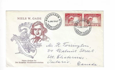 DENMARK 1967  FDC (Musikkonservatorium) sent to Canada - Image 1 of 2