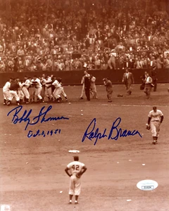 Bobby Thomson "Oct 3, 1951" & Ralph Branca Autographed Sepia 8x10 Photo (JSA) - Picture 1 of 2