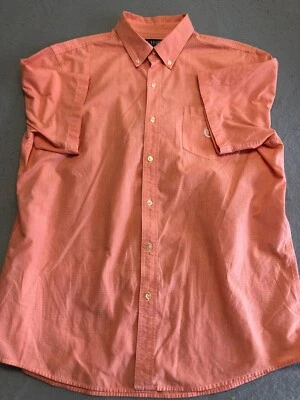 Camisa con botones Chaps para hombre XL fácil cuidado naranja micro escudo de guinga logotipo bolsillo Foto 1 de 4