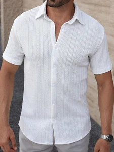 Camisas de Hilo Para Hombres Camiseta Blanca Manga Corta Verano Elegante Informal - Imagen 1 de 8